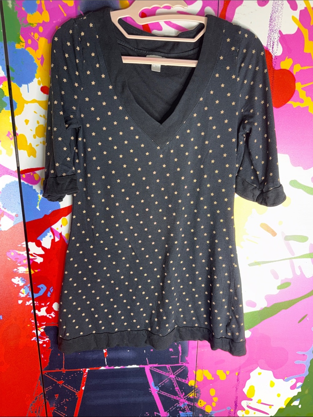 Target Black V-Neck Tunic with Gold Star Pattern